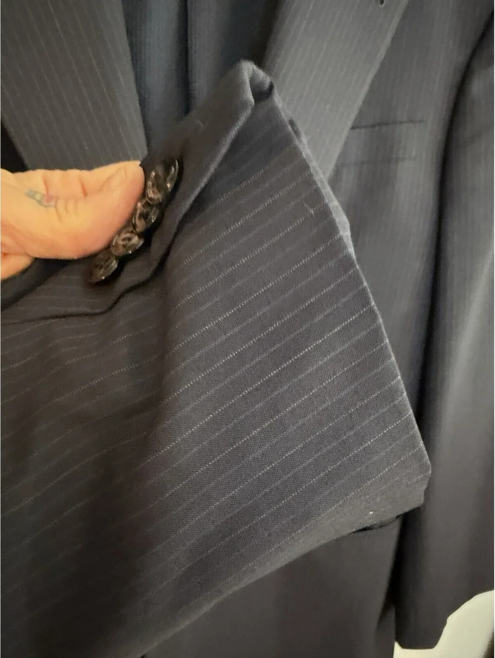 Giorgio Armani Trader Blue Suit Jacket Blazer 44Long Navy Blue Pinstripe Wool